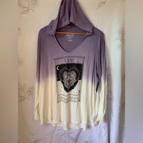 torrid Tops - torrid Lavender Ombre Hooded Graphic Long Sleeve Tee